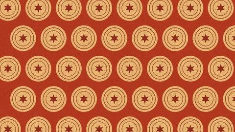 Geometric star and circle pattern with concentric rings on red background イラスト素材