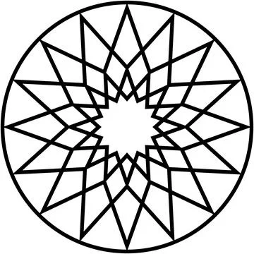 Geometric star black color pattern design within circular frame. Stock Illustration