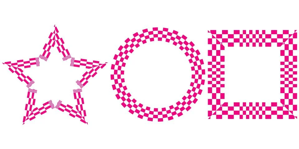 Geometric star circle and square frames pink checkered pattern border abstr.. イラスト素材