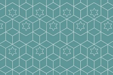Geometric star of david and cube pattern on teal background 스톡 일러스트
