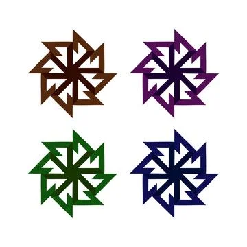 Geometric Star with Interlocking Shapes in Brown, Purple, Green, and Blue ?.. Stock Illustration