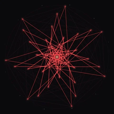 Geometric Star Pattern Animation: Red Neon Sacred Geometry Abstract Backgroun Stock Footage 347804368