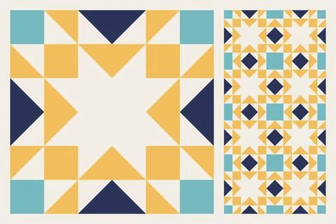 Geometric Star Pattern, Bold and Colorful Quilt Design with Repeating Motif Ilustración de archivo