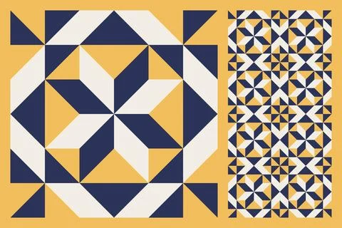 Geometric Star Pattern, Bold and Colorful Quilt Design with Repeating Motif Stock Illustration