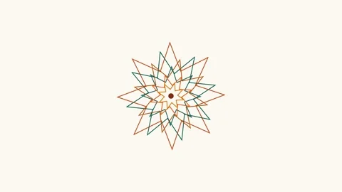 A geometric star pattern featuring overlapping orange and teal line art shape Stock Footage 338309942