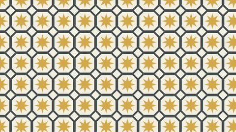 Geometric star pattern with hexagonal border and yellow accents on white ba.. Stock Illustration