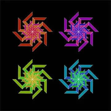 Geometric Star Pattern with Interlocking Lines in Red, Purple, Green and Bl.. 库存插图