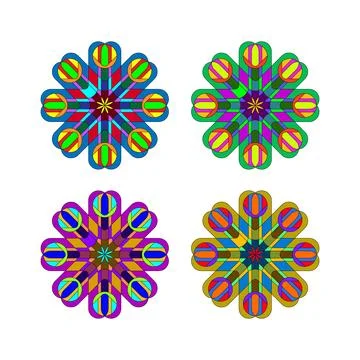 Geometric Star Pattern with Interlocking Shapes in Blue, Green, Purple, and.. 스톡 일러스트