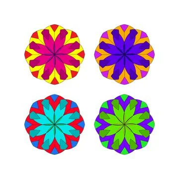 Geometric Star Pattern with Radiating Petals in Pink, Purple, Blue, and Gre.. Illustrazione stock
