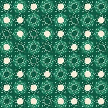Geometric star pattern with white outlines on dark green background Stock Illustration