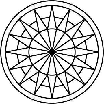 Geometric star pattern within a circle, radiating black lines. Stock Illustration