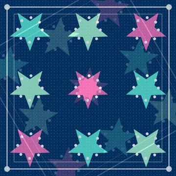 Geometric star patterns with pink and teal colors on dark gradient background Stock Illustration