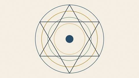 Geometric star polygon with concentric circles and central dot abstract ill.. Stock Illustration