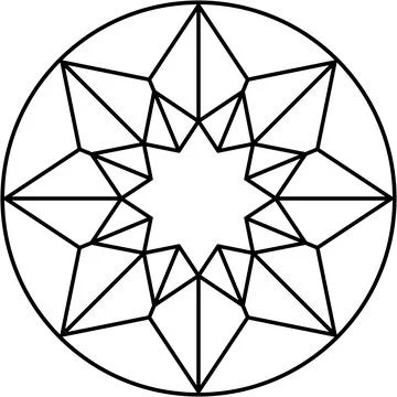 Geometric star shape inside a circle, intricate polygonal black line design Stock Illustration