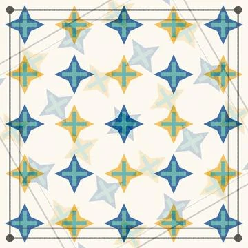 Geometric starburst pattern with blue yellow gradient on white seamless bac.. Stock Illustration
