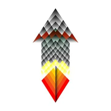 Geometric stone rocket, fire arrows and space pointer. Mini-mockup Stock Illustration