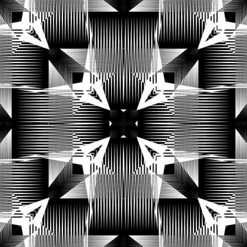 Geometric striped lines vector seamless pattern. Abstract black and white line Illustrazione stock