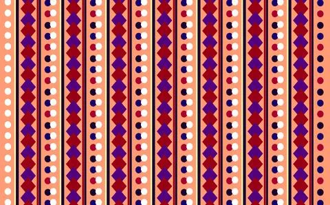 Geometric Striped Pattern With Dots And Diamonds Retro Ethnic Seamless Deco.. Stock Illustration
