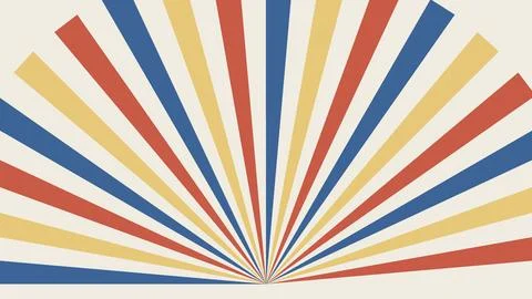 Geometric striped radial pattern with red blue beige stripes radiating outwar Stock Illustration