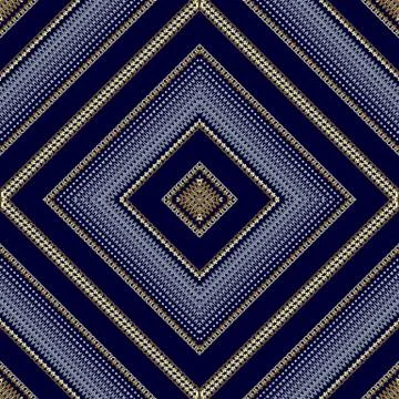 Geometric striped rhombus seamless pattern. Vector abstract blue background w Stock Illustration