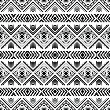 Geometric stripes ethnic pattern in black and white colors. Stock Illustration