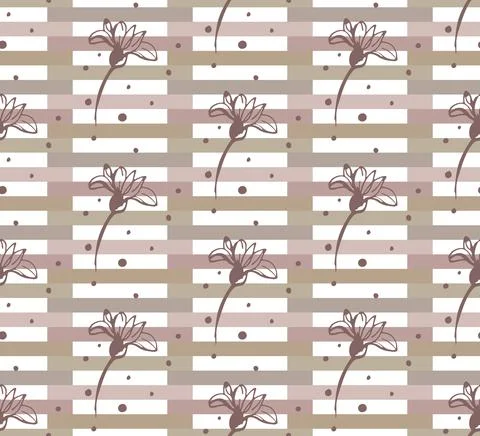 Geometric stripes seamless pattern. Hand drawn ink brush stroke flower, spot Stock Illustration