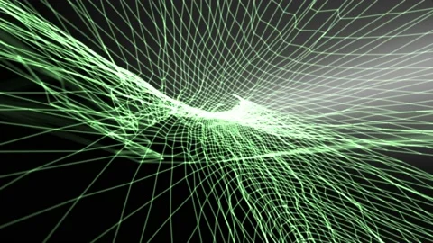 Geometric structure grid travels through space 4k animation Stock Footage 239464080