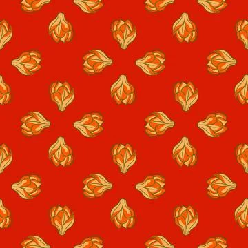 Geometric style blossom seamless pattern with orange magnolia flowers print.  Stock Illustration