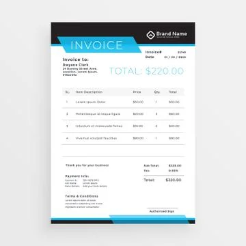 Geometric style invoice template design in blue shade Stock Illustration