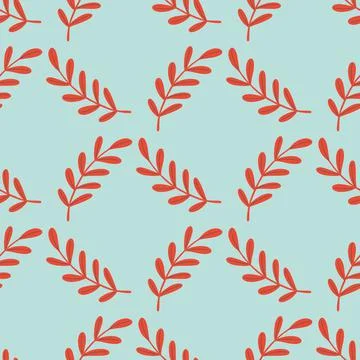 Geometric style seamless doodle pattern with red leaves branches elements. Bl Stock Illustration