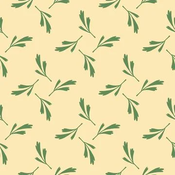 Geometric style seamless pattern with green leaf creative print. Pastel beige Stock Illustration