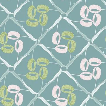 Geometric style seamless pattern with green and grey tulip flower elements. P 스톡 일러스트