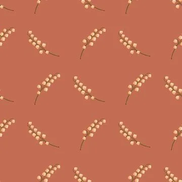 Geometric style seamless pattern with hand drawn lily of the valley elements  Stock Illustration