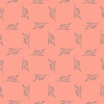 Geometric style seamless pattern in pink tones with minimalistic leaf silhoue Stock Illustration