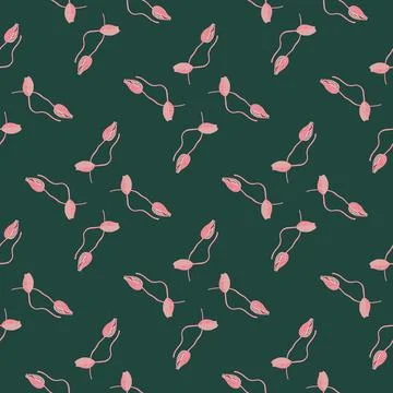 Geometric style seamless pattern with pink little abstract poppy buds print.  Stock Illustration