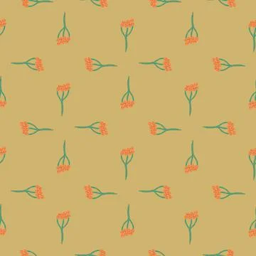 Geometric style seamless pattern with pink little yarrow elements. Pale beige Stock Illustration