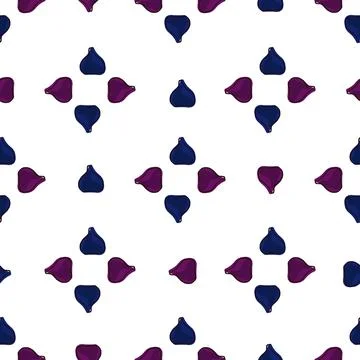 Geometric style seamless pattern with purple and blue fig ornament. Isolated  Illustrazione stock