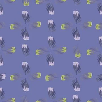 Geometric stylistic seamless pattern with hand drawn protea flowers shapes. P Stock Illustration