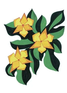 Geometric stylized floral pattern with triangular voluminous yellow flowers Stockillustratie