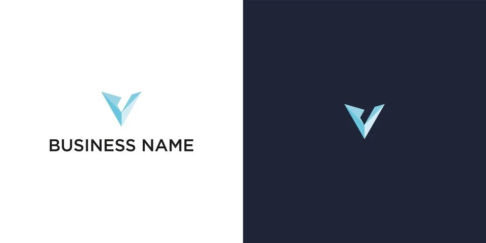 Geometric Stylized V Logo in Light Blue Tones Stock Illustration