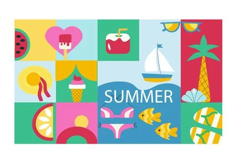 Geometric Summer Background in minimalist flat style. Stock Illustration