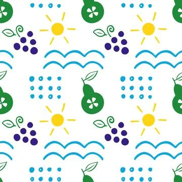 Geometric summer fruit pattern with colorful simple shapes イラスト素材