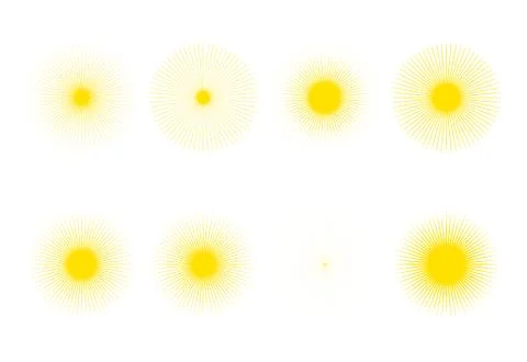 Geometric sunburst collection. The sun rays frame set with thin rays of diffe Stock-Illustration