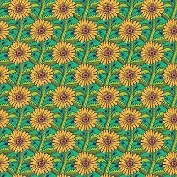 Geometric sunflowers print seamless pattern. Stock Illustration