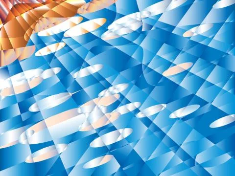 Geometric sunlight background blue sky with white clouds and sun, vector Stock Illustration