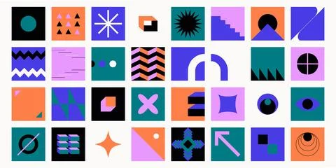 Geometric swiss forms. Modern simple bauhaus blocks, set of bold abstract Stock Illustration