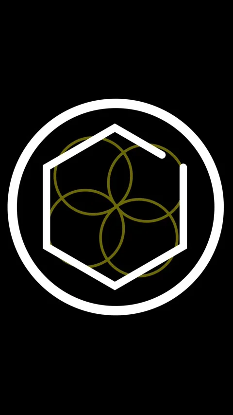 Geometric symbol with interlocking circles visualizes abstract concepts on .. Stock Footage 344862263