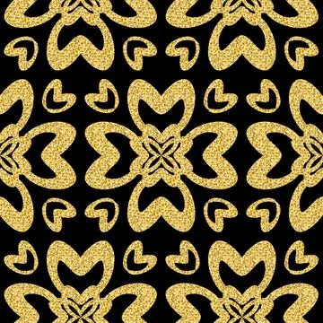 Geometric symmetrical seamless pattern gold black shimmer, ornate arabesque s 스톡 일러스트