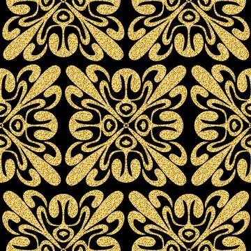 Geometric symmetrical seamless pattern gold black shimmer, arabesque sparklin Illustrazione stock
