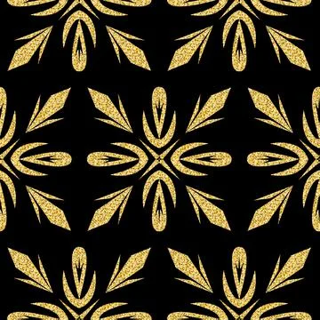 Geometric symmetrical seamless pattern gold black shimmer, ornate arabesque s Illustrazione stock